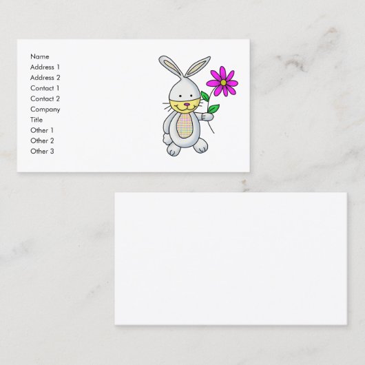 Carte de nom de la fleur de lapin de dessin mignon (Devant / Derrière)
