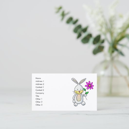 Carte de nom de la fleur de lapin de dessin mignon (Debout devant)