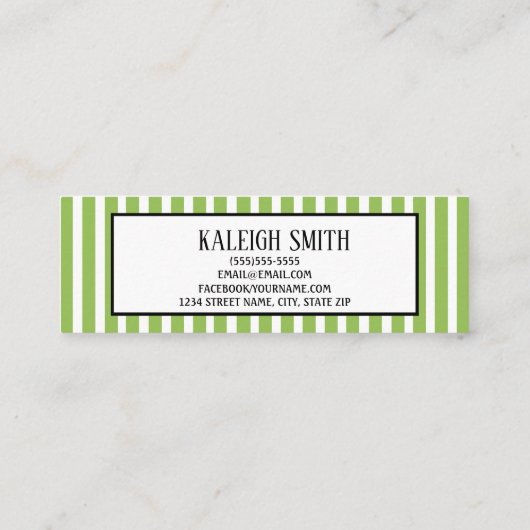 Carte de nom de la graduation en blanc vert rayé (Dos)