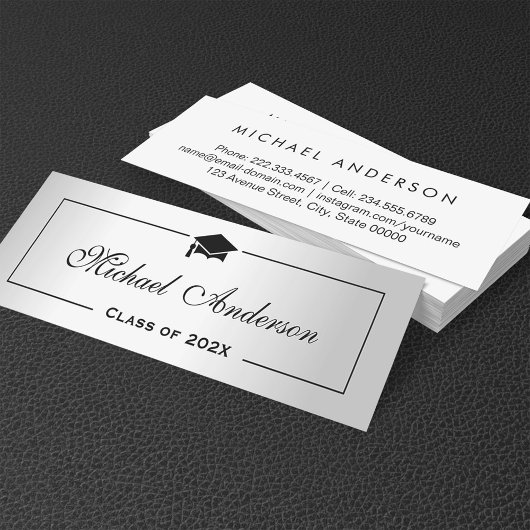 Carte de nom de la graduation Silver Metallic Look