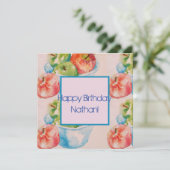 Carte de nom de l'aquarelle rouge et verte pour po (Debout devant)