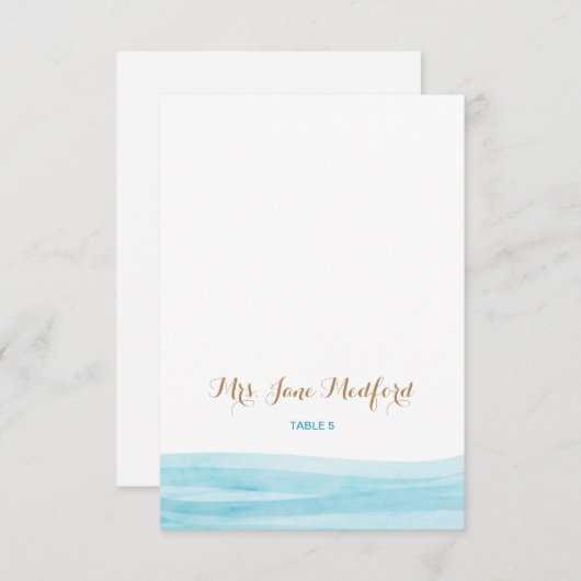 Carte de nom de lieu de mariage à la plage avec va (Devant / Derrière)