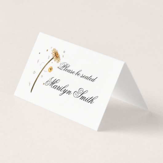 Carte de nom de mariage à marguerite jaune simple (Front)
