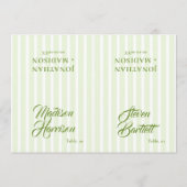Carte de nom de mariage verte rayée rétro DIY (Devant)