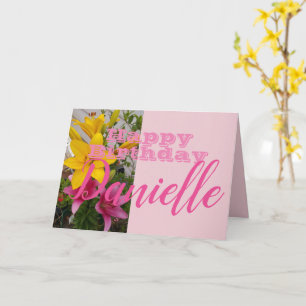 Carte de nom des femmes d'anniversaire rose Lily F