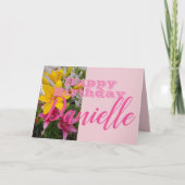 Carte de nom des femmes d'anniversaire rose Lily F (Devant)