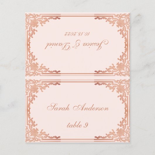 Carte de nom d'invité avec impression vintage rose (Devant)