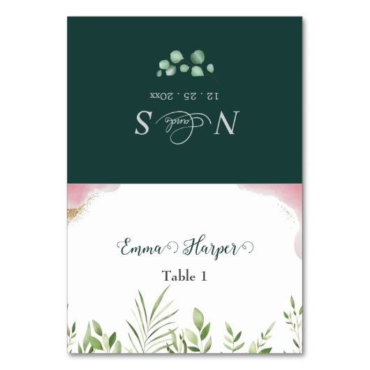 Carte de nom d'invité de verdure dorée lieu de mar (Par défaut)