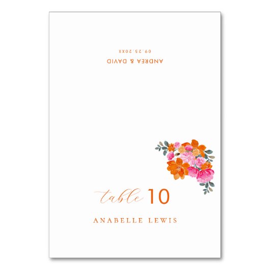 Carte de nom d'invité floral rose et orange pour m (Par défaut)