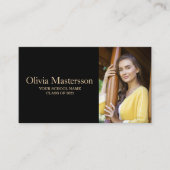 Carte de nom du diplômé de la photo Black Gold 2 (Devant)