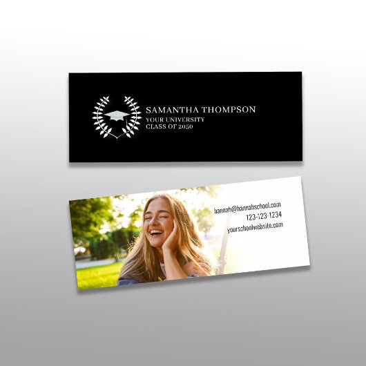 Carte de nom du diplômé noir et blanc Photo élégan