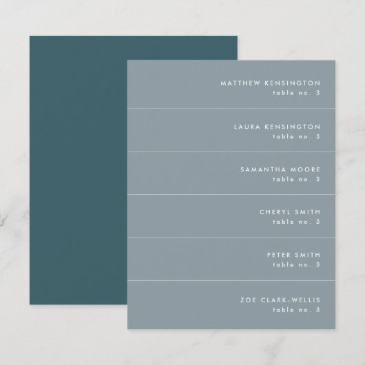 Carte de nom du Mariage Turquoise gris bleu minima (Devant / Derrière)