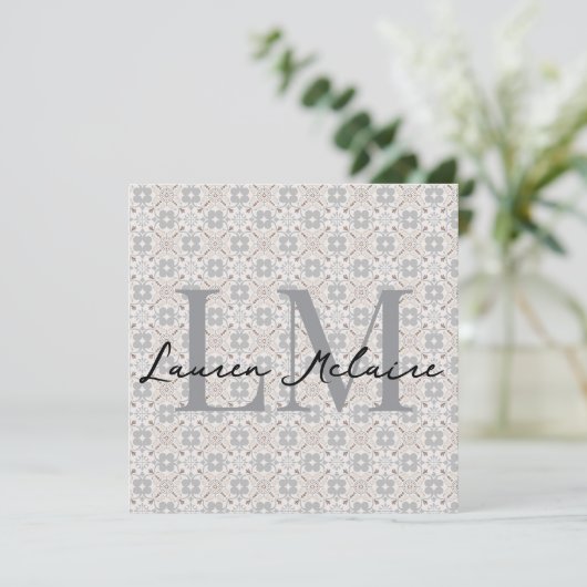 Carte de nom en script monogramme avec carreaux es (Debout devant)