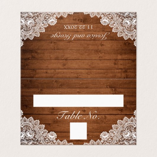 Carte de nom et de numéro de table en bois rustiqu (Outside Unfolded)