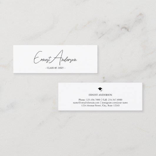 Carte de nom moderne Elegant Black & White Graduat (Devant / Derrière)