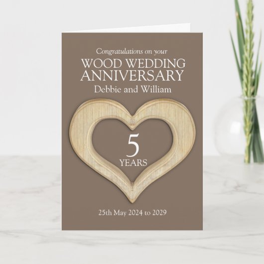 Carte de noms d'anniversaire de mariage en bois 5è (Devant)
