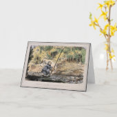 Carte de nostalgie humoristique - pêche au volant (Fleur jaune)