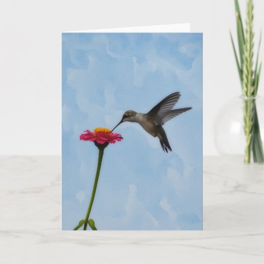 Carte de note à fleurs roses pour colibri mignon (Devant)