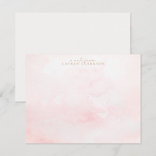Carte de note à lavis d'aquarelle rose tendre (Devant / Derrière)