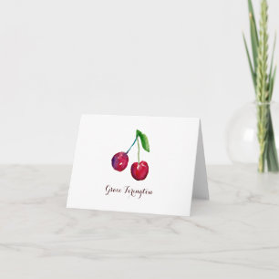 Carte de note à main pour cerises rouges d'aquarel