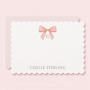 Carte de note à monogramme aquarelle avec ruban ro