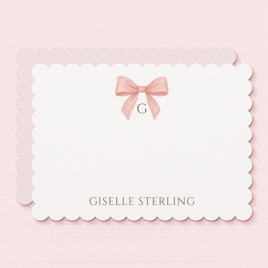 Carte de note à monogramme aquarelle avec ruban ro