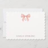Carte de note à monogramme aquarelle avec ruban ro (Devant)