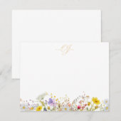 Carte de note à monogramme Fleur sauvage (Devant / Derrière)
