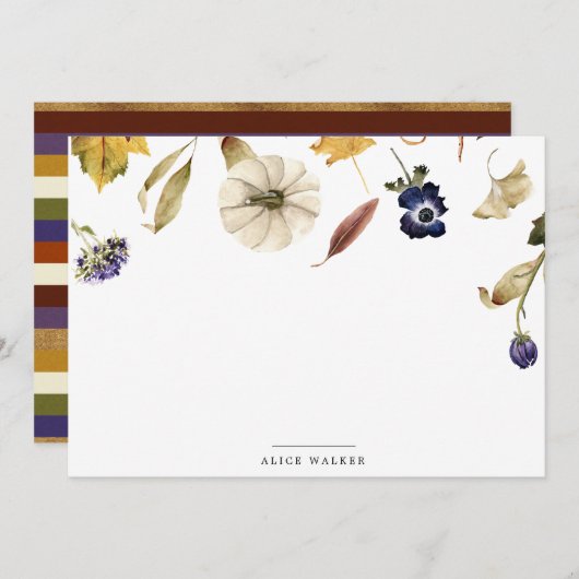 Carte de note à papier citrouille à fleurs d'autom (Devant / Derrière)