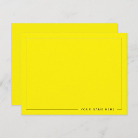 Carte de note à plat jaune vif personnalisée avec (Devant / Derrière)