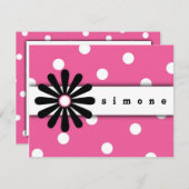 Carte de note à pois rose et blanc (Devant / Derrière)