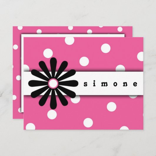 Carte de note à pois rose et blanc (Devant / Derrière)