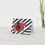 Carte de note à rayures noir et blanc avec fleurs  (Devant)