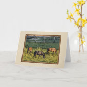 Carte de note à trois chevaux de pâturage (Fleur jaune)