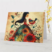Carte de note Amour des oiseaux (Fleur jaune)