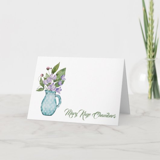 Carte de note Aquarelle Purple Sweet Pea Flowers (Devant)
