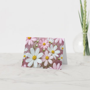 Carte de note aux marguerites roses et blanches