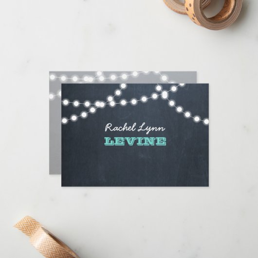 Carte de note Bat mitzvah Turquoise Chalkboard Lig (Devant/Arrière en situation)