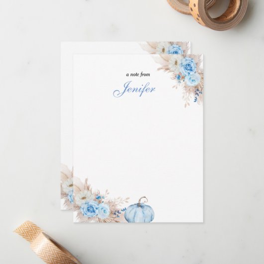 Carte de note bébé Citrouille Bleue (Devant/Arrière en situation)