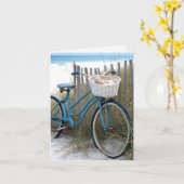 Carte de note bicyclette bleue avec coquillages (Fleur jaune)