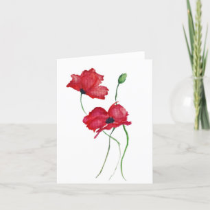 Carte de note blanche à fleurs rouges