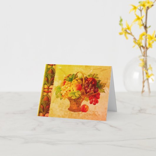Carte de note blanche à panier de fruits d'art vin (Fleur jaune)