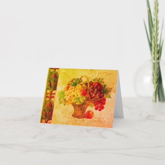 Carte de note blanche à panier de fruits d'art vin (Devant)