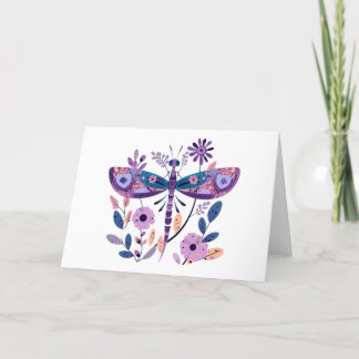 Carte de note blanche à thème Lilac Dragonfly
