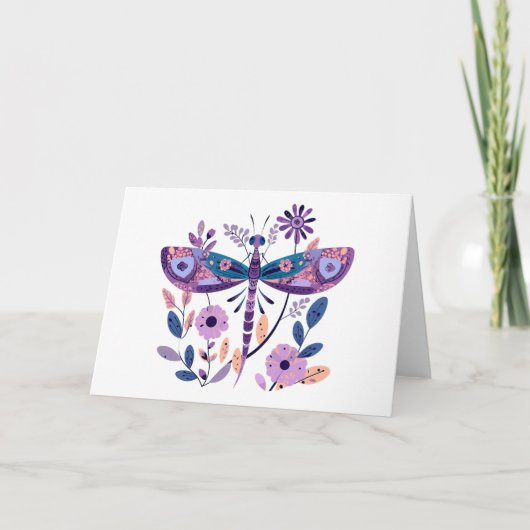 Carte de note blanche à thème Lilac Dragonfly (Devant)