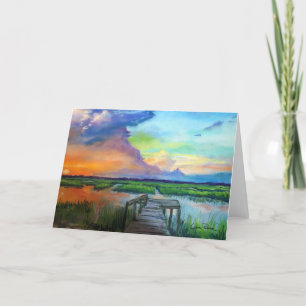 Carte de note blanche "Coucher de soleil au lac La