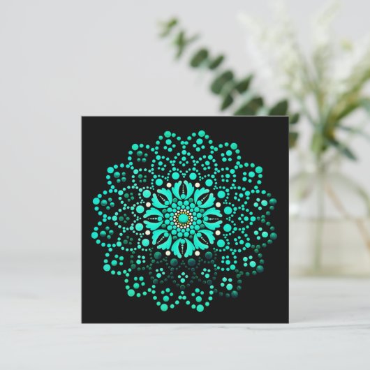 Carte de note blanche Mandala Turquoise (Debout devant)