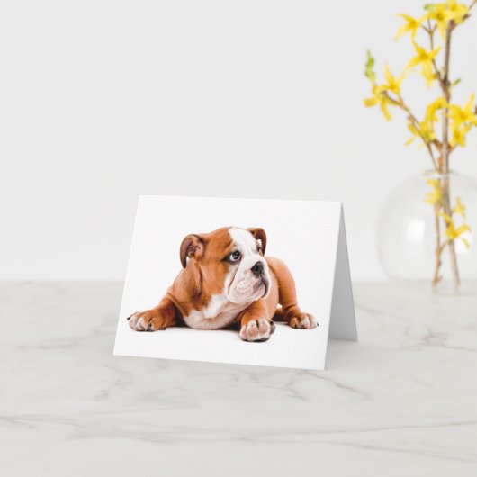 Carte de note blanche pour chiot Bulldog anglais (Fleur jaune)