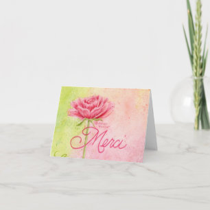 Carte de note blanche rose Merci Merci