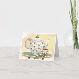 Carte de note blanche Tea Kettle et Tea Cup